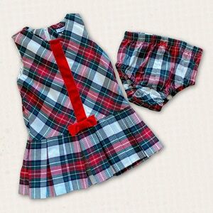 Heartstrings Plaid Christmas Dress with Bloomers